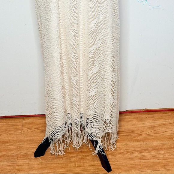 Danilo Boutique Elegant Sleeveless  Ivory Lace Fringe Maxi Dress Size L - Picture 7 of 10